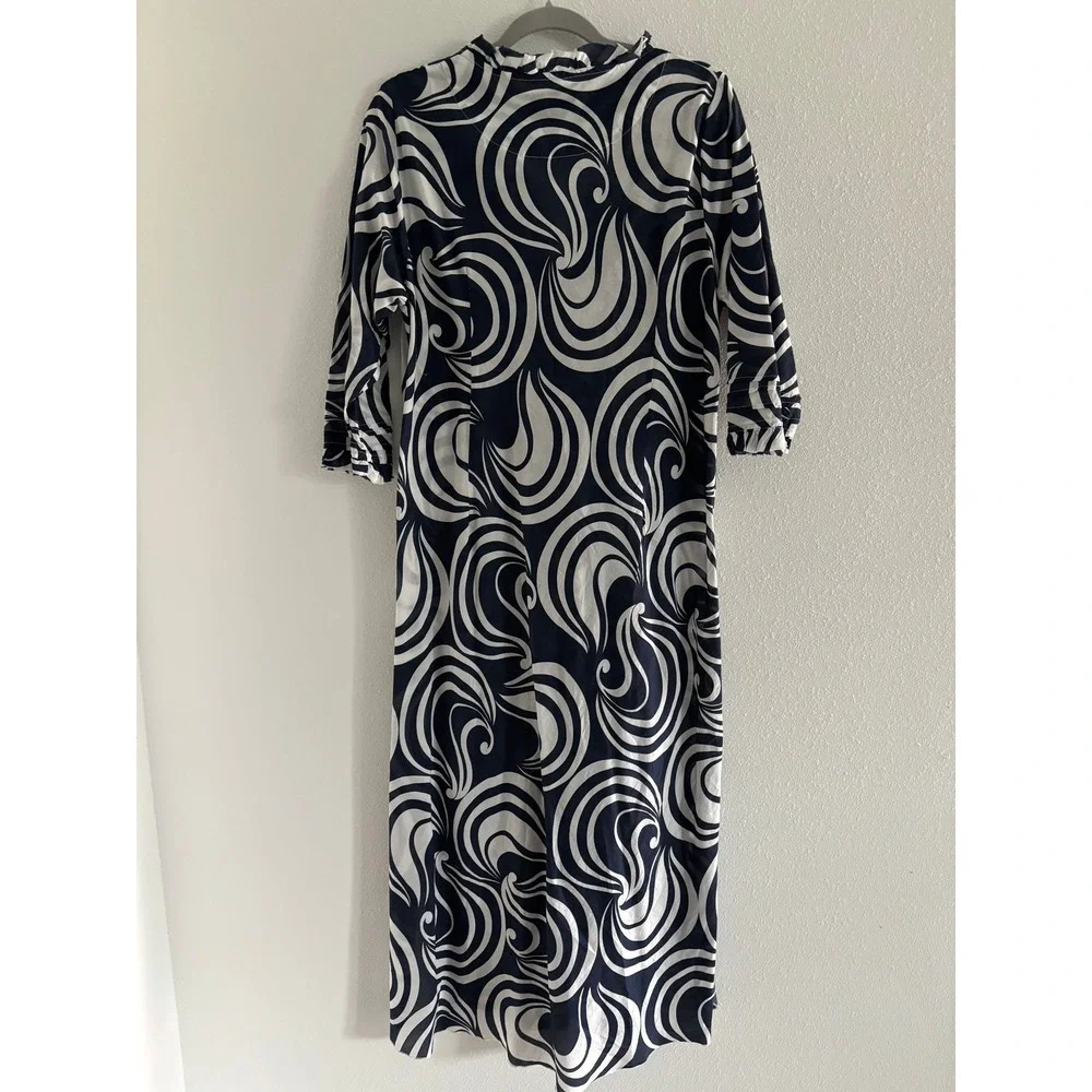 One Season Australia Maxi Dress Womens Large Blue White Cotton Resort Travel - Picture 2 of 4